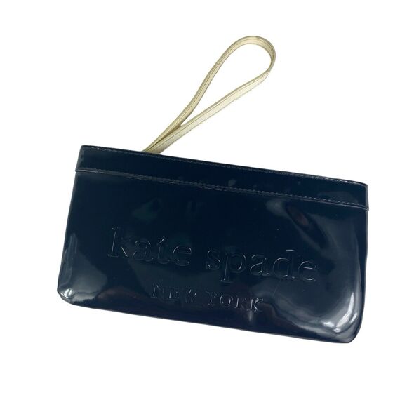 Handbags - ⭐️ Kate Spade Black Patent Wristlet Pouch Bag Embossed Shiny Logo Minimalist Bag